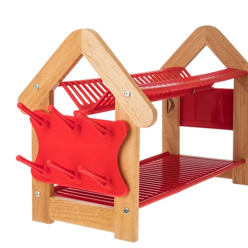 حامل صحون دورين من الخشب والبلاستيك