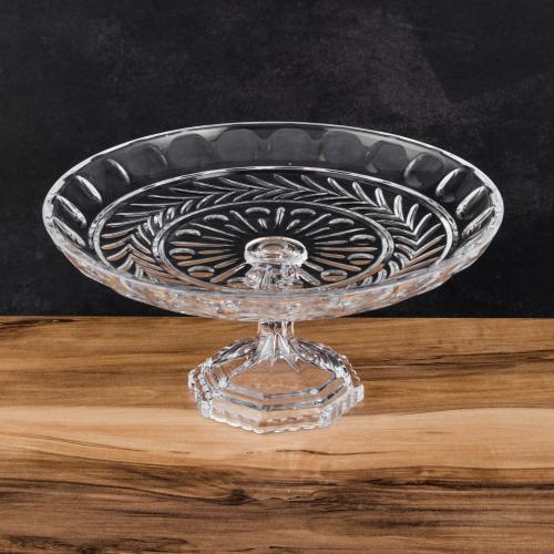 صحن تقديم الحلويات والفواكه زجاج مدور مزخرف بقاعدة...