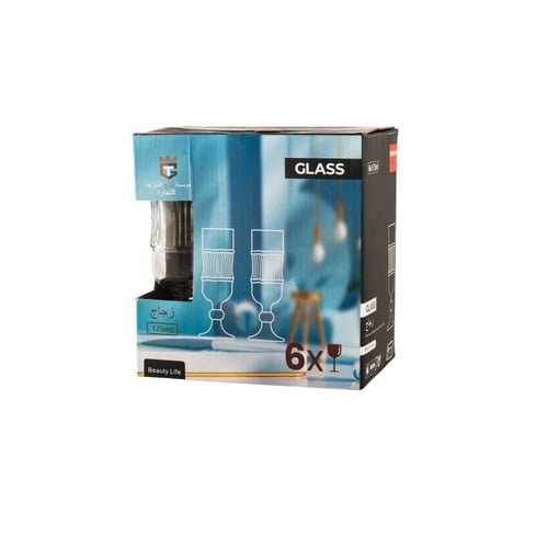 طقم كاسات عصير زجاج شفاف بقاعدة 6 قطعة 175 مل