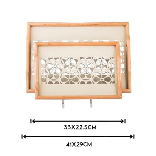 طقم صواني خشب 2 قطعة ارضية مزخرفة مع طبقة عازلة اك...