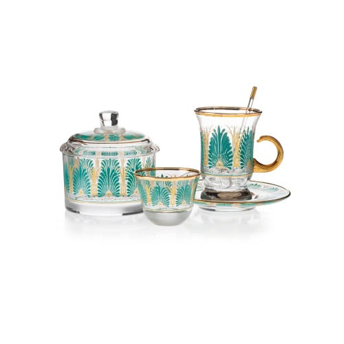 طقم شاي وقهوة 50 قطعة زجاج تركي