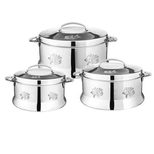 طقم حافظات استيل فاخر حفر ليزر 3 قطعة ( 2-3-4 ) لت...