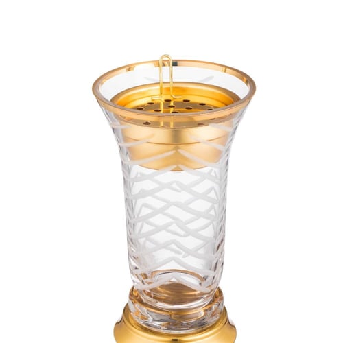 مبخرة زجاج حفر من شركة السيف بقاعدة وغطاء معدن ذهب...