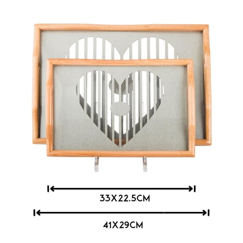 طقم صواني خشب 2 قطعة ارضية مزخرفة مع طبقة عازلة اك...