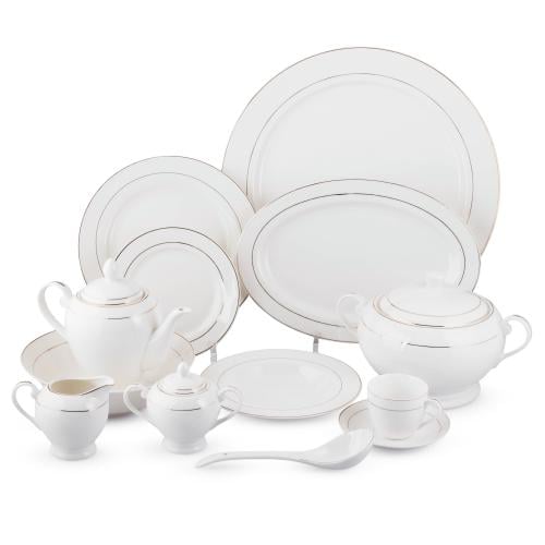 طقم عشاء بورسلان صيني السيف ابيض بخط ذهبي 52 قطعة...