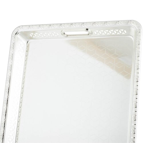 صينية تقديم مستطيل فضي مزخرف مقاس 45*35 سم