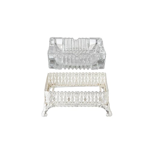 طفاية زجاج مع قاعدة معدن فضي مقاس 12 سم