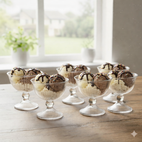 طقم زبادي ايسكريم وسلطات الفواكه زجاج مخطط 6 قطعة...