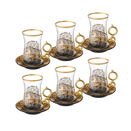 طقم فناجين شاي ديزان خيل بصح اسود نقشة فرزاتشي 6 ا...