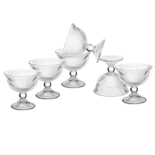 طقم زبادي ايسكريم وسلطات الفواكه زجاج مخطط 6 قطعة...