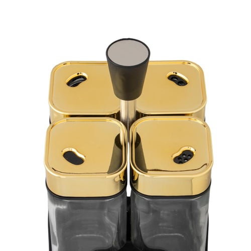 طقم ملاحات 4 قطعة زجاج بغطاء ذهبي مع حامل