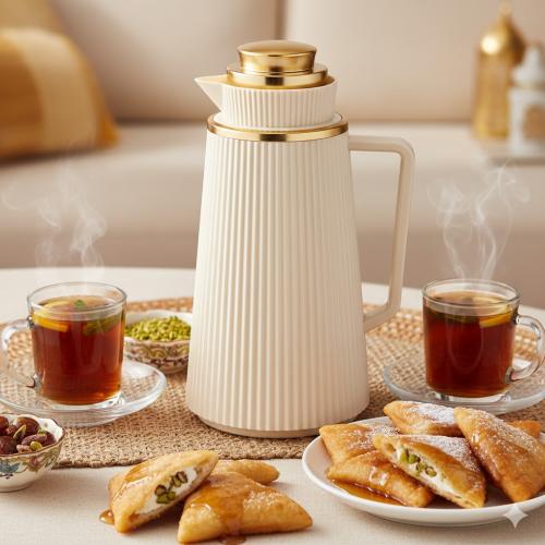 ترمس شاي وقهوة هوست 1.3 لتر سكري وذهبي مخطط
