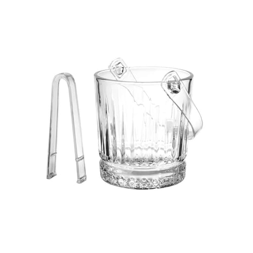 سطل ثلج زجاج مخطط مع ملقط اكرليك