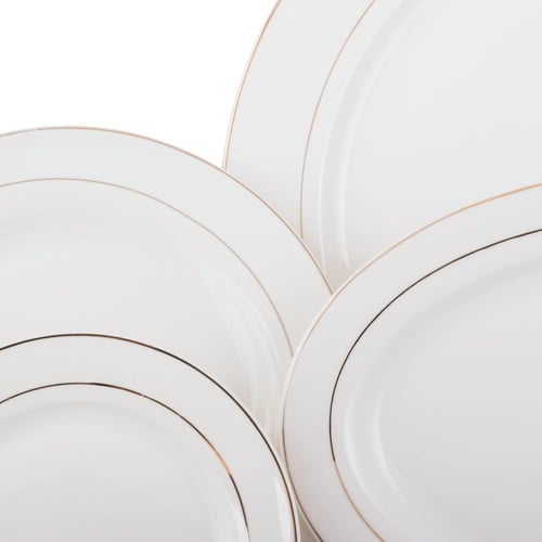 طقم عشاء بورسلان صيني السيف ابيض بخط ذهبي 52 قطعة...