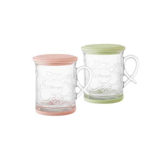 طقم اكواب زجاج منقوش بغطاء سيليكون 6 قطعة 300 مل