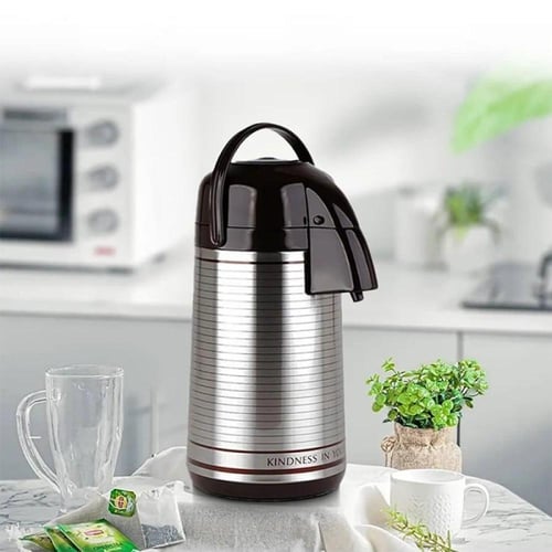 حافظة شاي وقهوة ضغط استيل لون بني من الداخل زجاج س...