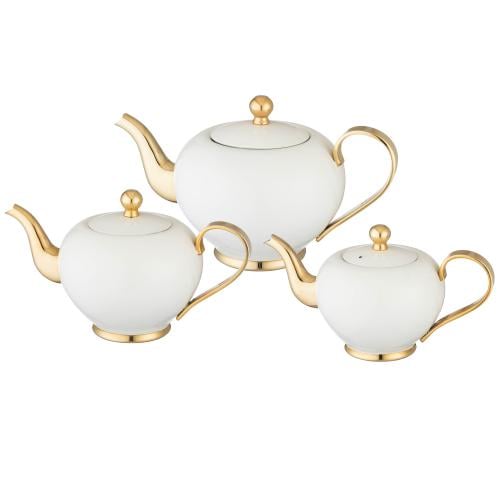 طقم براريد شاي معدن السيف ابيض وذهبي 3 قطع