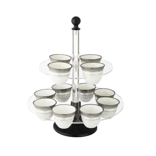 شيالة فناجين قهوة اكريلك شفاف مع اسود 12 خانة