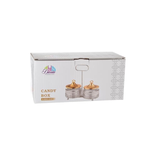 حامل حلاوة فضي ثنائي بغطاء ذهبي