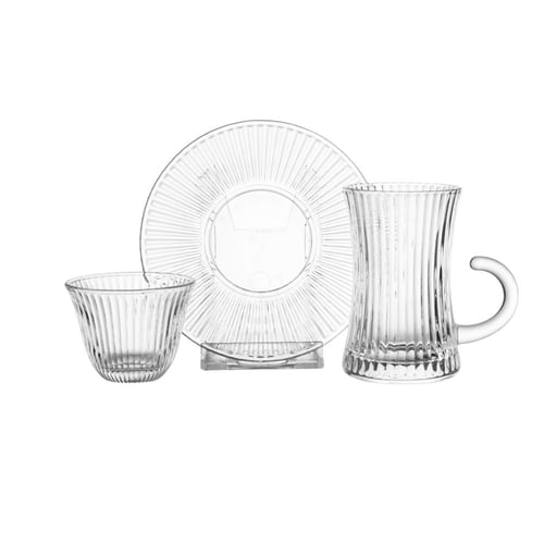 طقم فناجين شاي وقهوة زجاج مخطط 36 قطعة 12 شخص