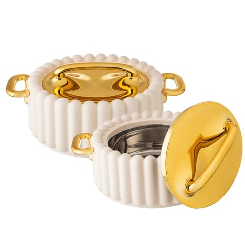 حافظات طعام مدور بيج مع ذهبي