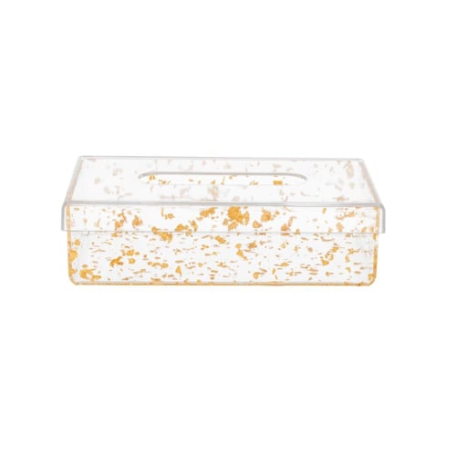 علبة مناديل اكرليك شفاف منقظ ذهبي مقاس 22*12 سم