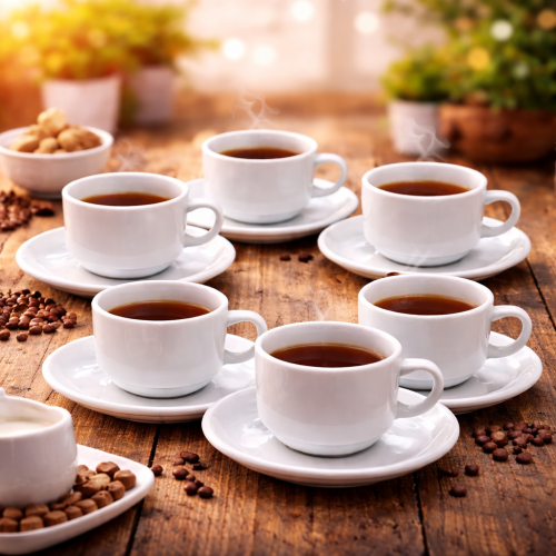 طقم فناجين قهوة و كابتشينو بورسلان ابيض 12 قطعة 12...