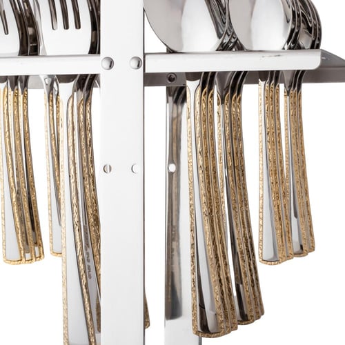 طقم ملاعق خدمة استل وذهبي 24 قطعة مع استاند