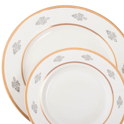 طقم عشاء بورسلان فاخر ابيض نقشات ناعمة وذهبي 24 قط...