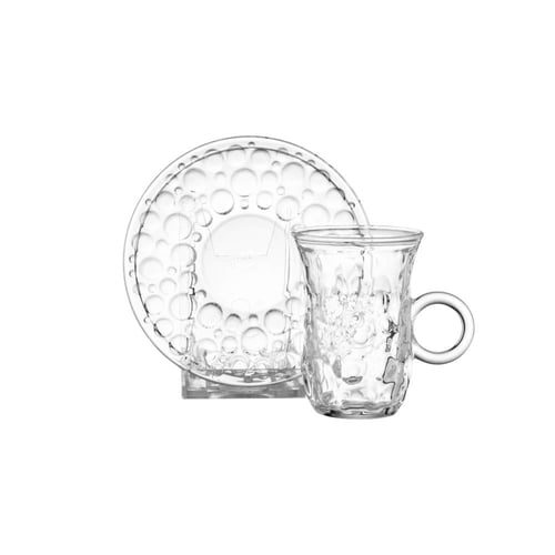 طقم فناجين شاي زجاج مزخرف شفاف 12 قطعة 100 مل