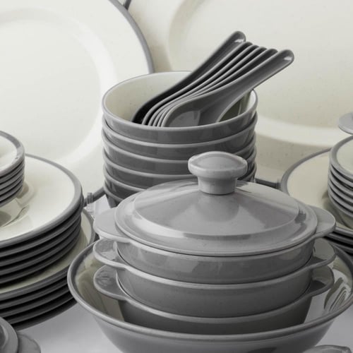 طقم عشاء ميلامين رمادي فاتح 57 قطعة 6 اشخاص