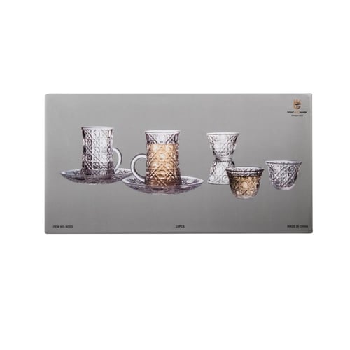 طقم فناجين شاي وقهوة زجاج فاخر مخطط 18 قطعة