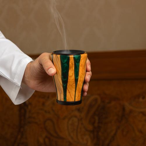 مبخرة ريزن اخضر وخشب فاخر صغيرة بقاعدة وغطاء معدن...