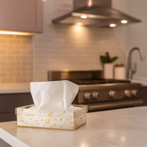 علبة مناديل اكرليك شفاف منقظ ذهبي مقاس 22*12 سم