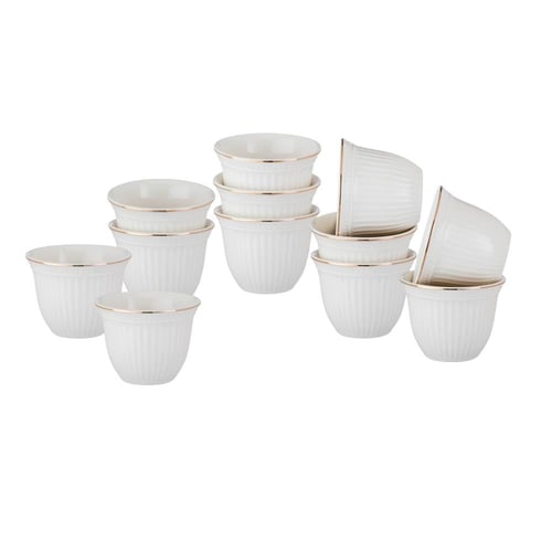 فناجين قهوة سعودي بورسلان ابيض منقوش بخط ذهبي 12 ق...