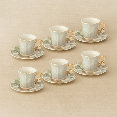 طقم فناجين قهوة تركي بورسلان فاخر اوراق الشجر تيفا...