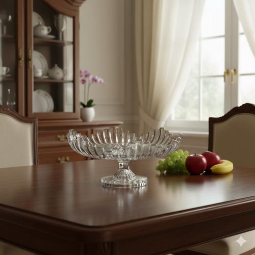 صحن حلاوة زجاج مخطط بقاعدة مقاس 29 سم