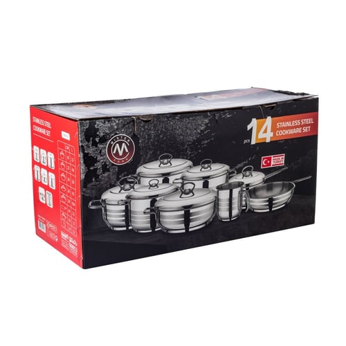 طقم قدور استيل تركي 14 قطعة مستر كوك 18/10