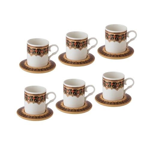 فناجين قهوة تركي منقوش صحن خشب 12 قطعة