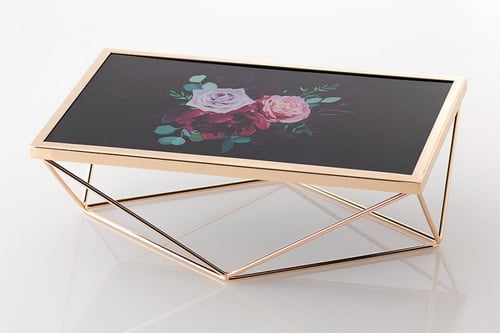 صحن تقديم زجاج اسود بحامل معدن ذهبي