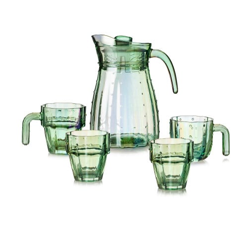 طقم جك بغطاء و 4 كاسات زجاج صبارة