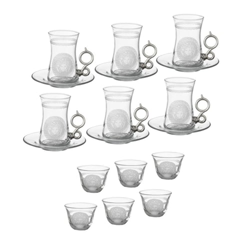 طقم شاي وقهوة 18 قطعة زجاج تركي محفور فيرزاتشي