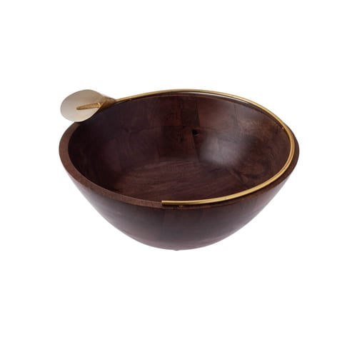 زبدية تقديم خشب هندي كبير مع بروش ذهبي