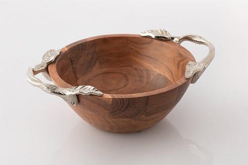 زبدية تقديم خشب بيد معدن فضي