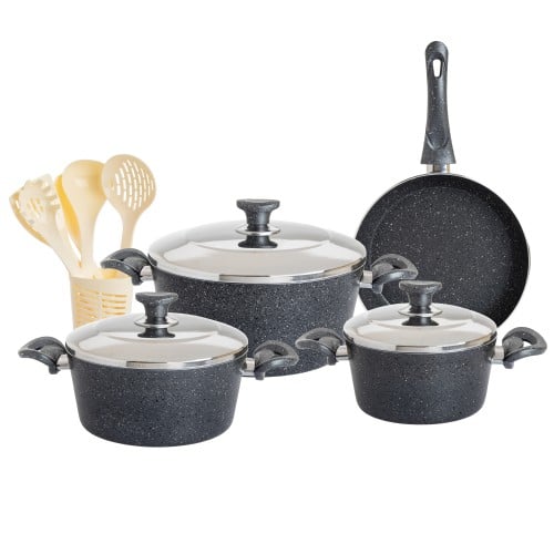 طقم قدور جرانيت تركي 13 قطعة لون رمادي