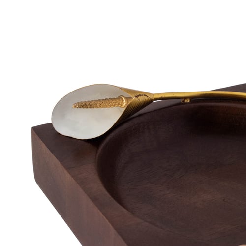 صحن تقديم مكسرات خشب هندي بروش وردة ذهبي