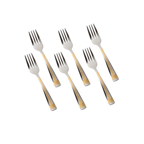 طقم شوك حلا استيل ذهبي 6 قطعة