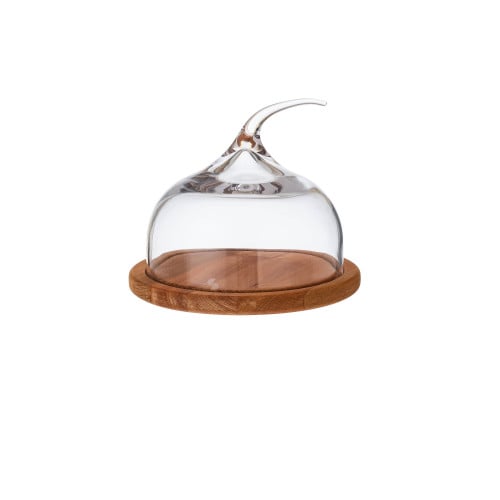 صحن جبنة خشب وغطاء زجاج