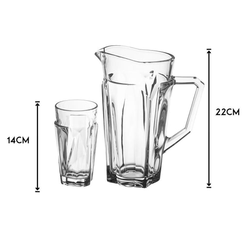 طقم جك وكاسات زجاج شفاف 7 قطعة