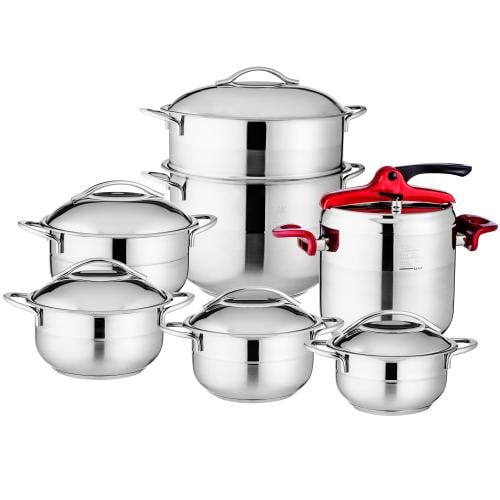 طقم قدور استيل تركي 18/10 , 13 قطعة